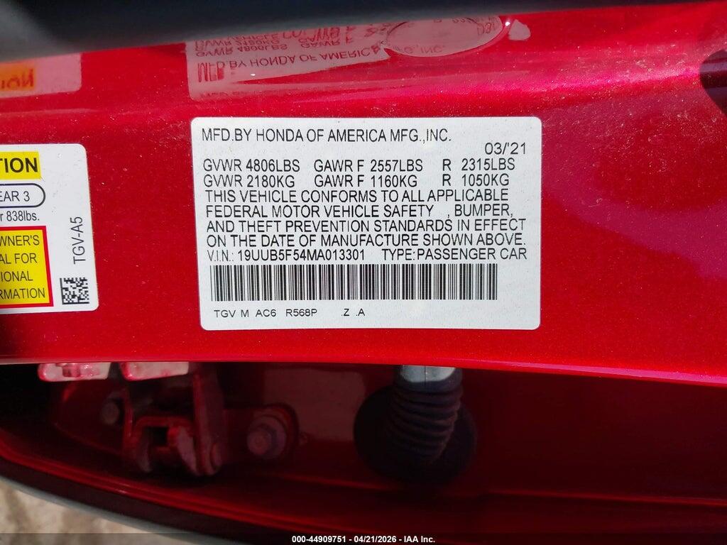 19UUB5F54MA013301 2021 ACURA TLX photo no. 9