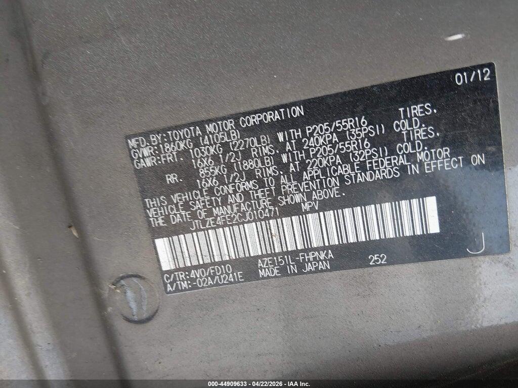 JTLZE4FE2CJ010471 2012 SCION XB photo no. 9