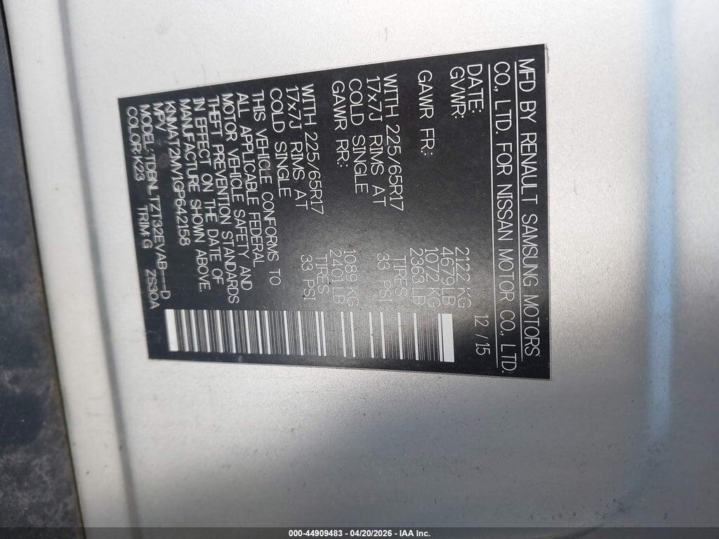 KNMAT2MV1GP642158 2016 NISSAN ROGUE photo no. 9