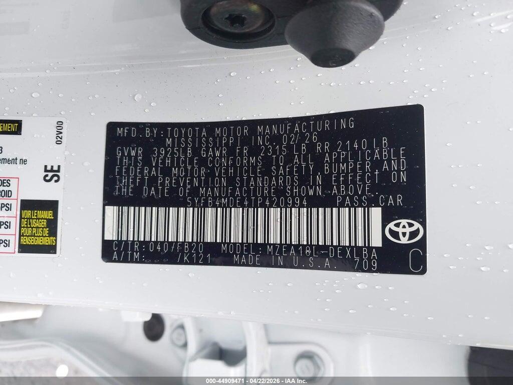 5YFB4MDE4TP420994 2026 TOYOTA COROLLA photo no. 9