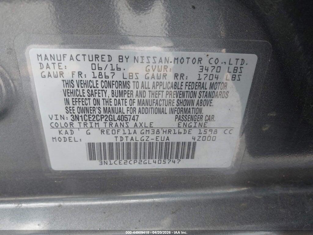 3N1CE2CP2GL405747 2016 NISSAN VERSA NOTE photo no. 9