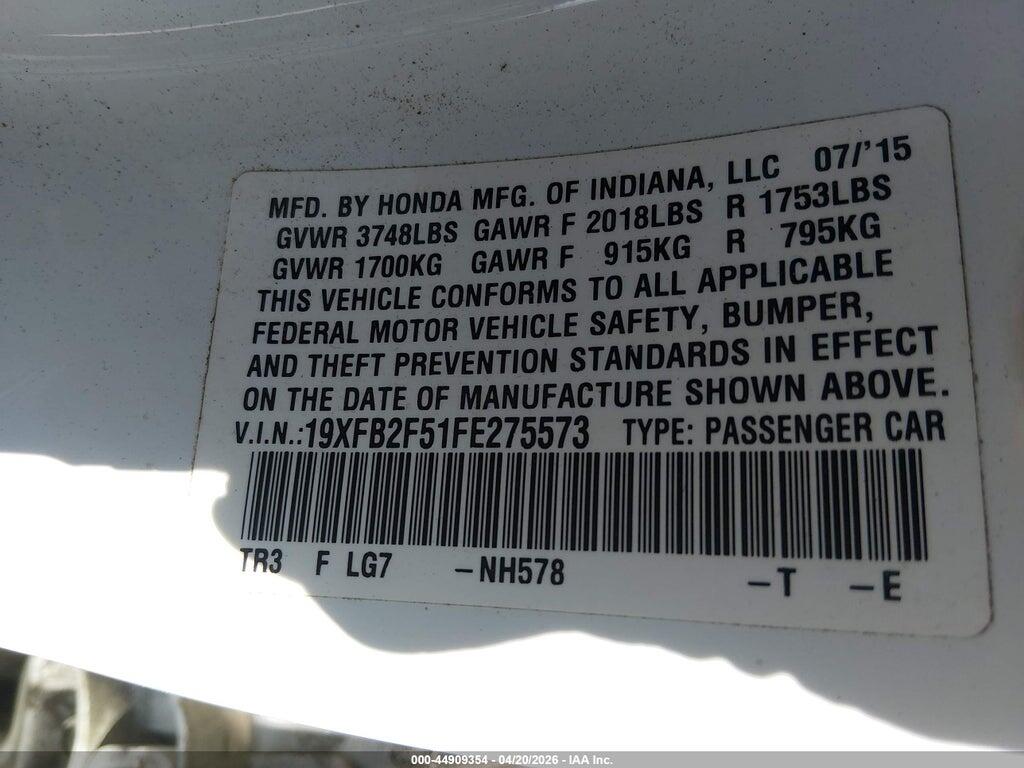 19XFB2F51FE275573 2015 HONDA CIVIC photo no. 9