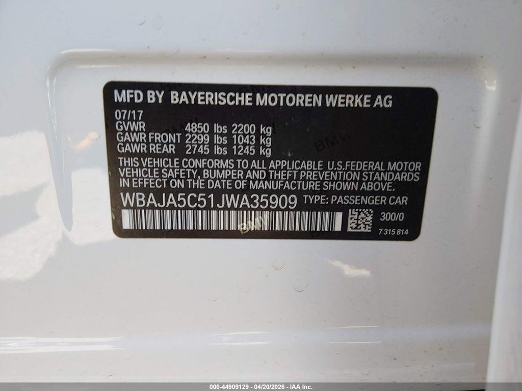 WBAJA5C51JWA35909 2018 BMW 530I photo no. 9