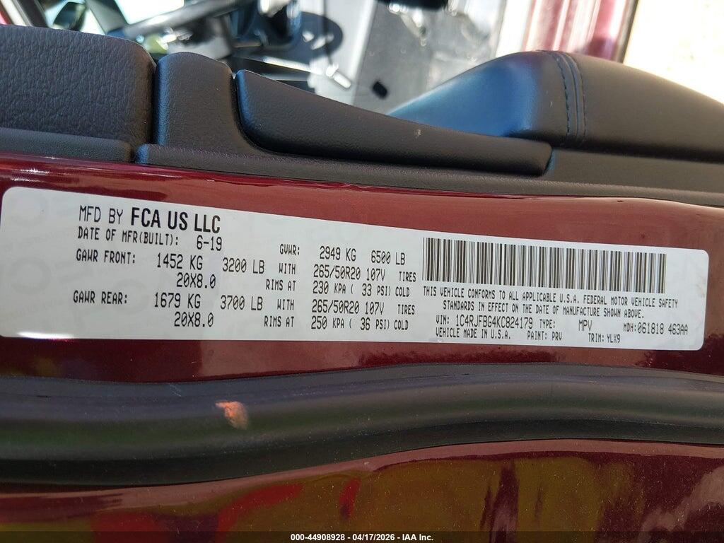1C4RJFBG4KC824179 2019 JEEP GRAND CHEROKEE photo no. 9