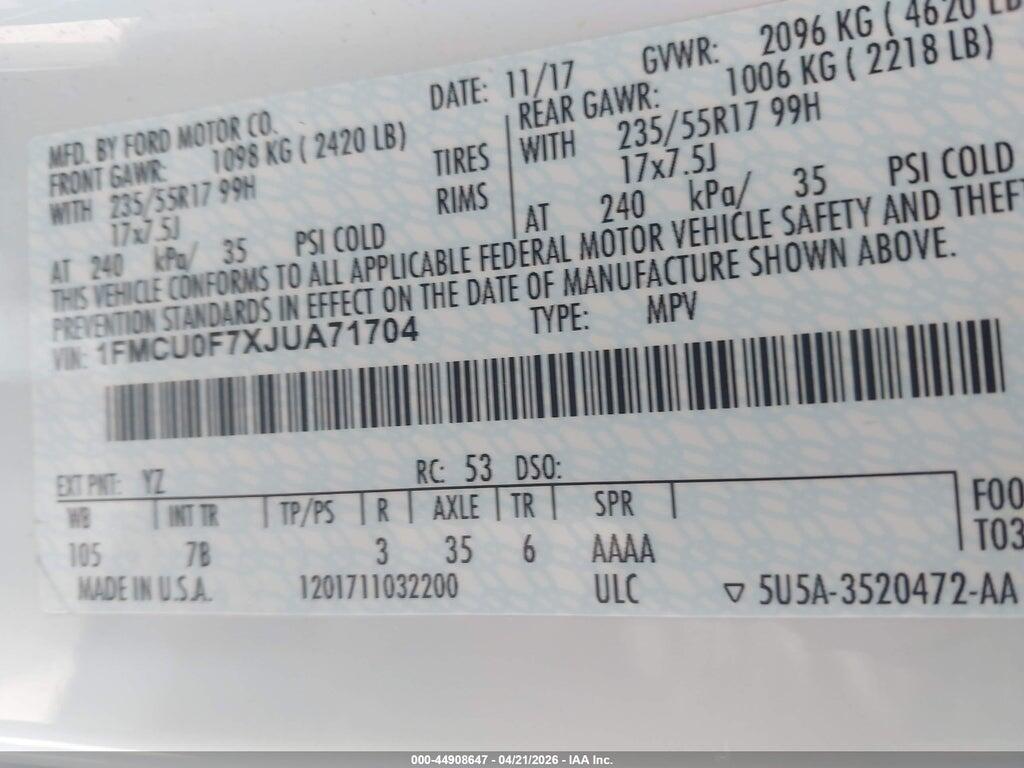 1FMCU0F7XJUA71704 2018 FORD ESCAPE photo no. 9