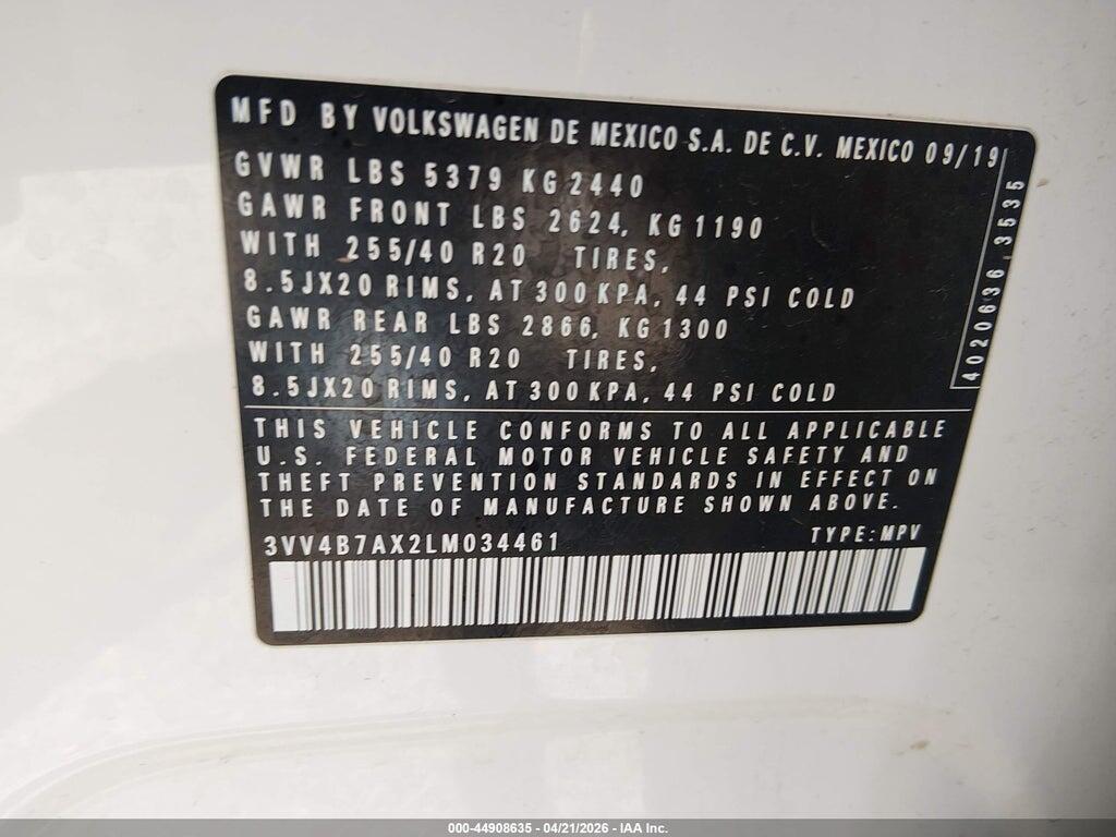 3VV4B7AX2LM034461 2020 VOLKSWAGEN TIGUAN photo no. 9