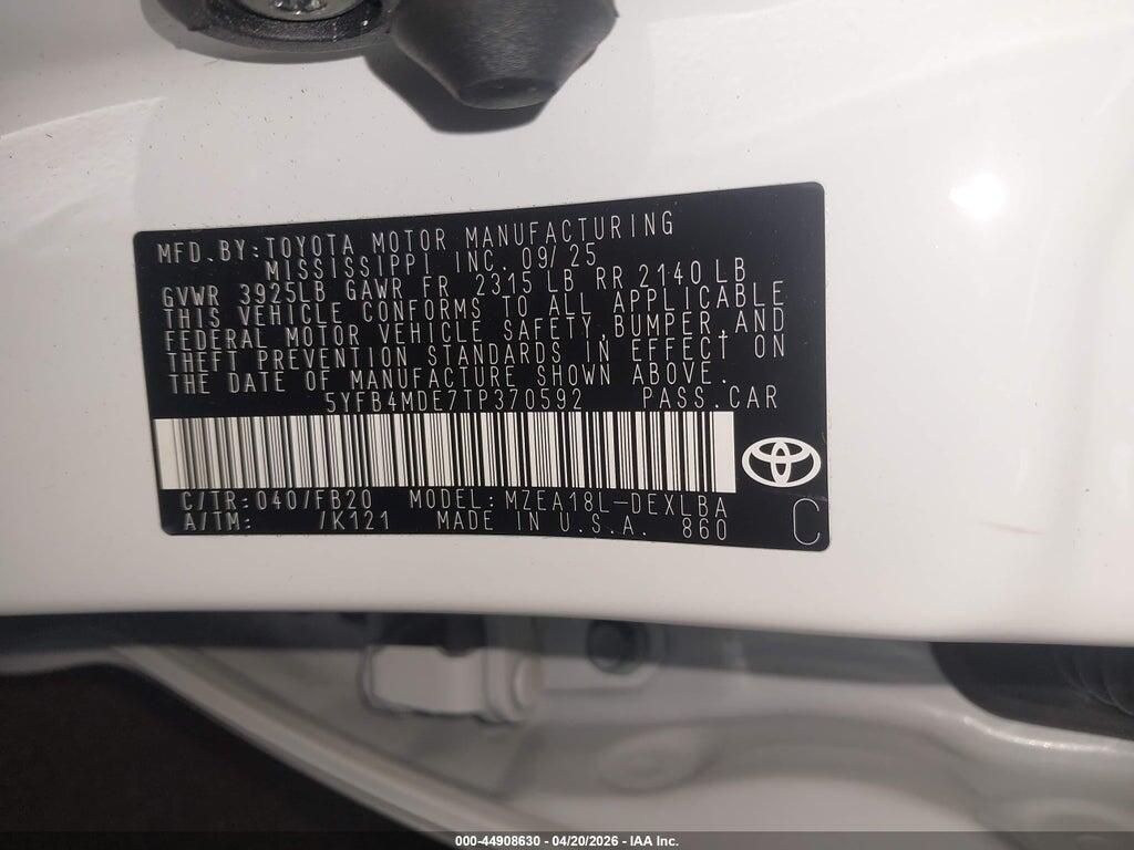 5YFB4MDE7TP370592 2026 TOYOTA COROLLA photo no. 9