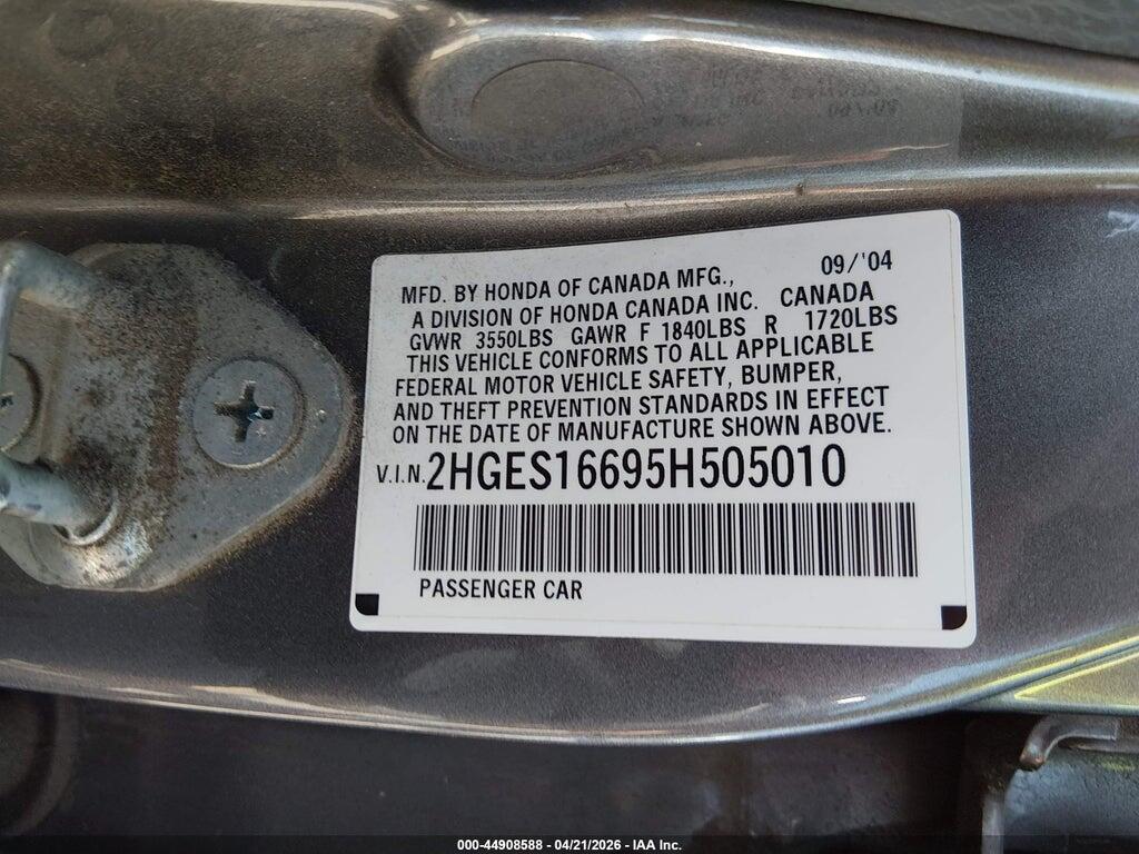 2HGES16695H505010 2005 HONDA CIVIC photo no. 9