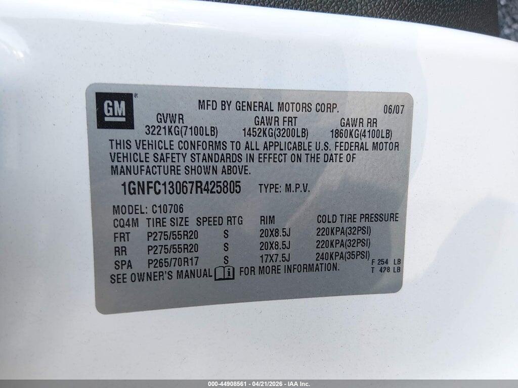 1GNFC13067R425805 2007 CHEVROLET TAHOE photo no. 9