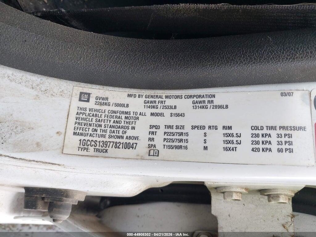 1GCCS139778210047 2007 CHEVROLET COLORADO photo no. 9