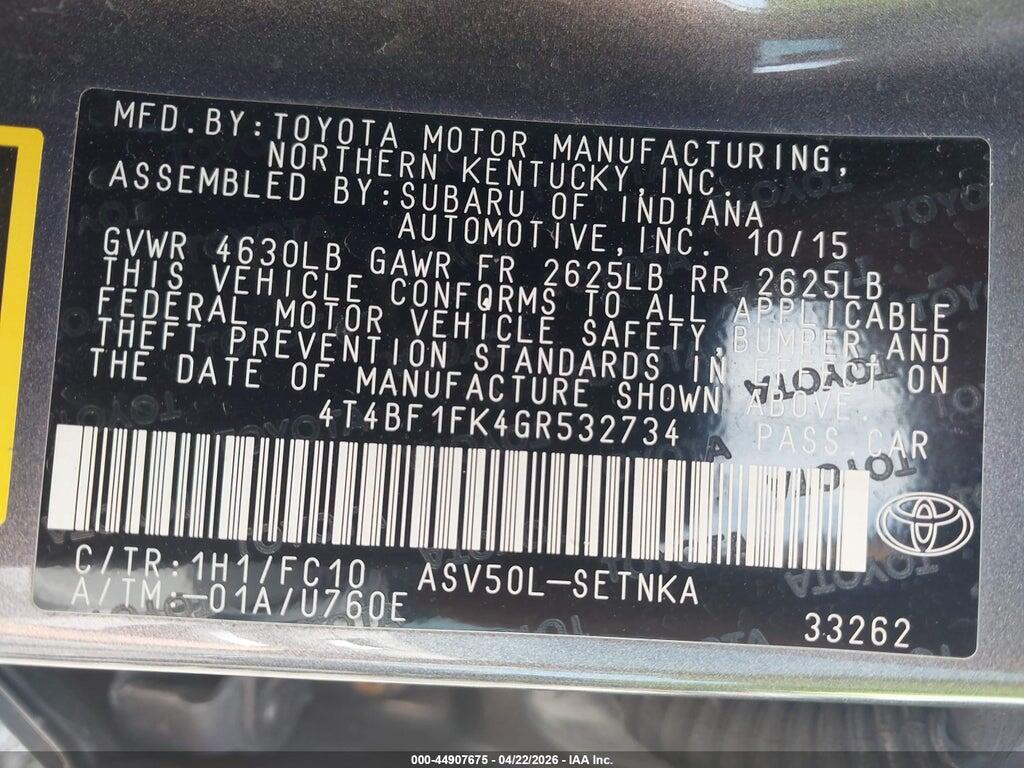 4T4BF1FK4GR532734 2016 TOYOTA CAMRY photo no. 9