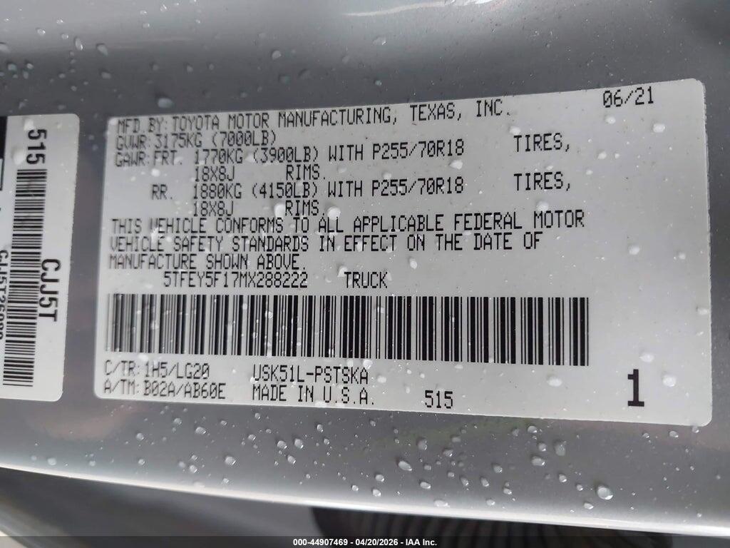 5TFEY5F17MX288222 2021 TOYOTA TUNDRA photo no. 9