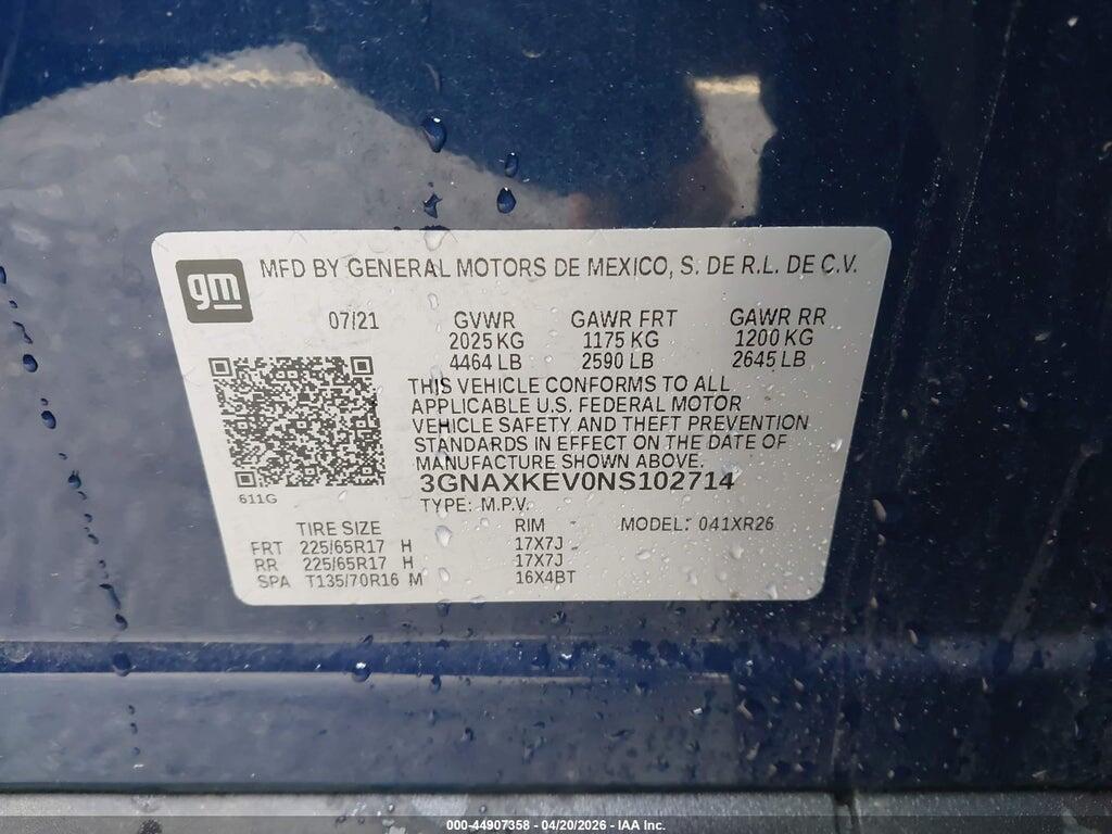 3GNAXKEV0NS102714 2022 CHEVROLET EQUINOX photo no. 9