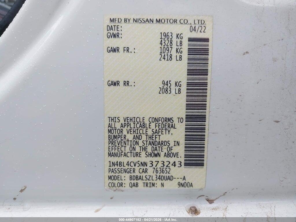 1N4BL4CV5NN373243 2022 NISSAN ALTIMA photo no. 9