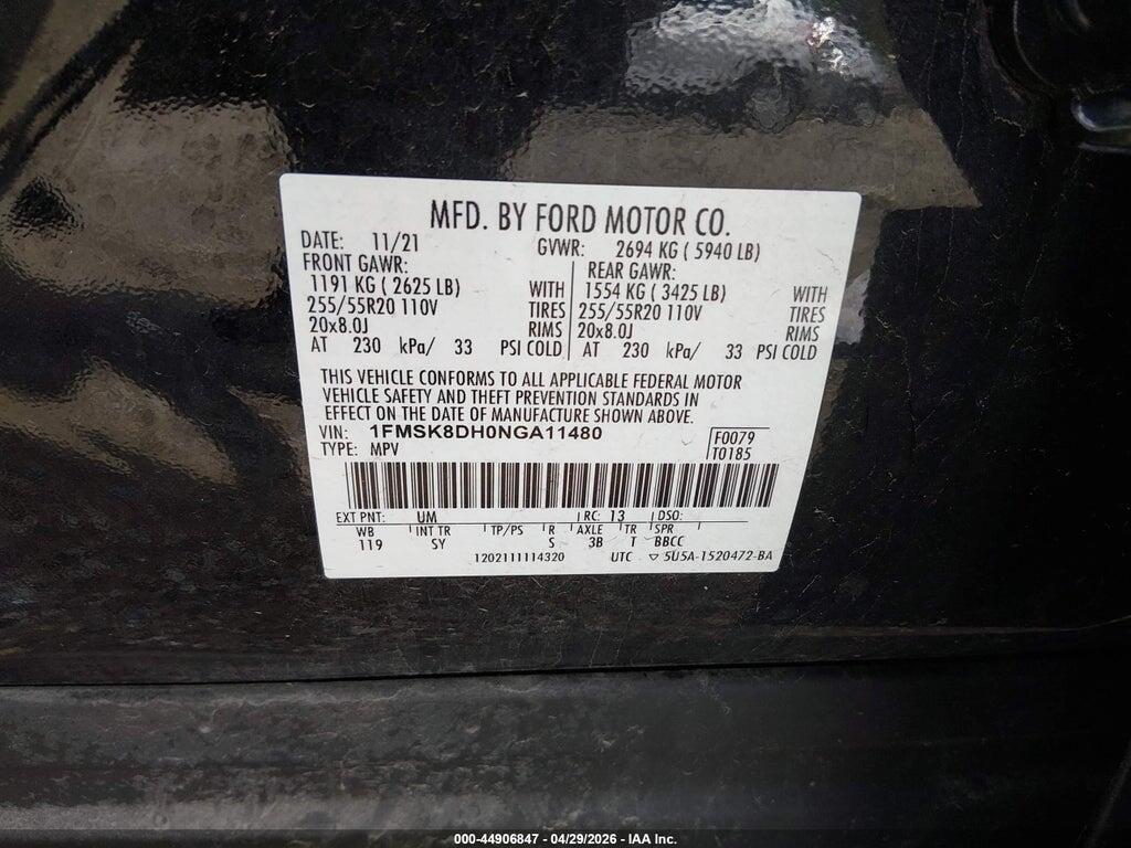 1FMSK8DH0NGA11480 2022 FORD EXPLORER photo no. 9