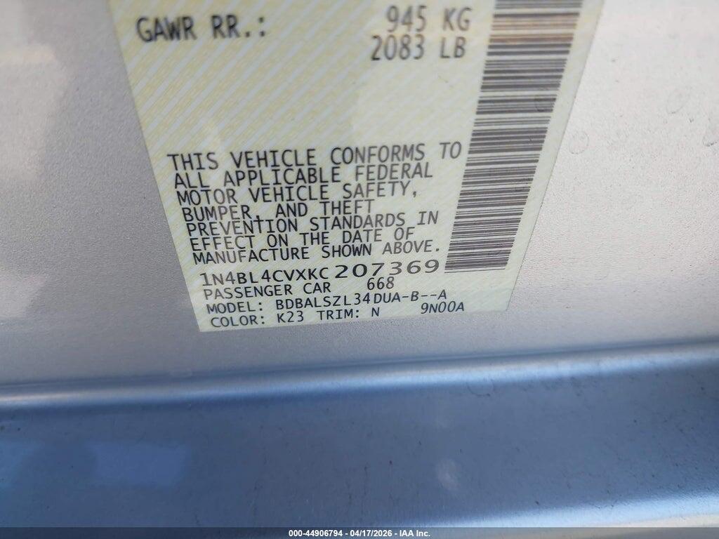 1N4BL4CVXKC207369 2019 NISSAN ALTIMA photo no. 9