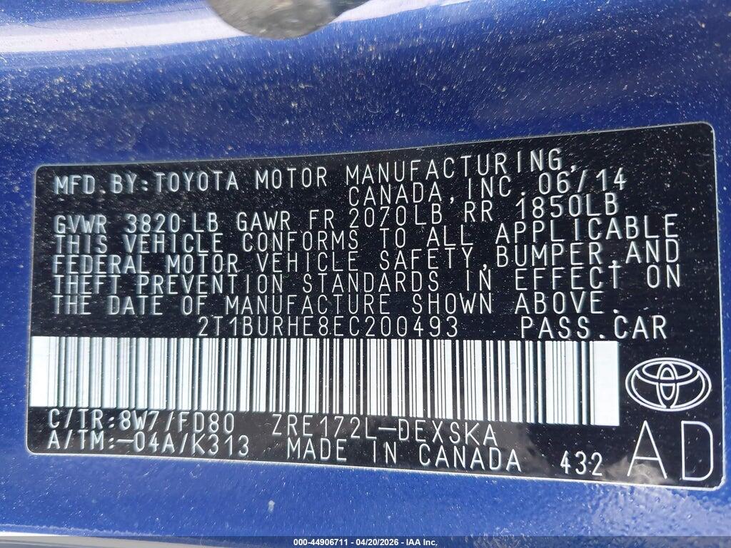 2T1BURHE8EC200493 2014 TOYOTA COROLLA photo no. 9