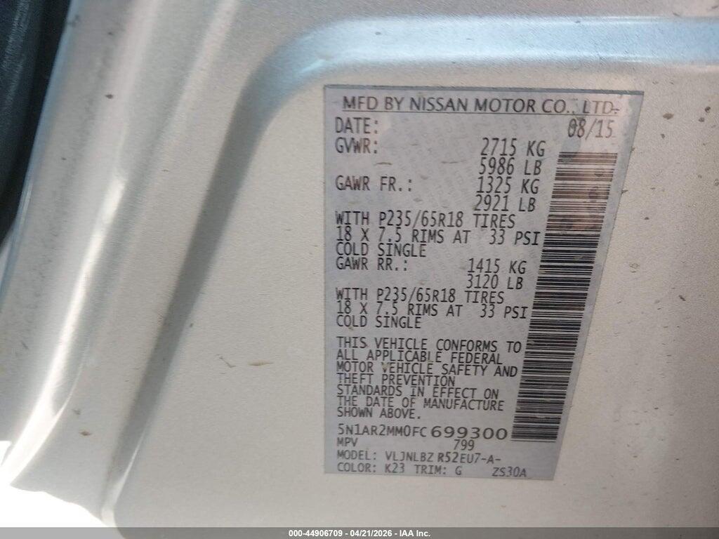 5N1AR2MM0FC699300 2015 NISSAN PATHFINDER photo no. 9