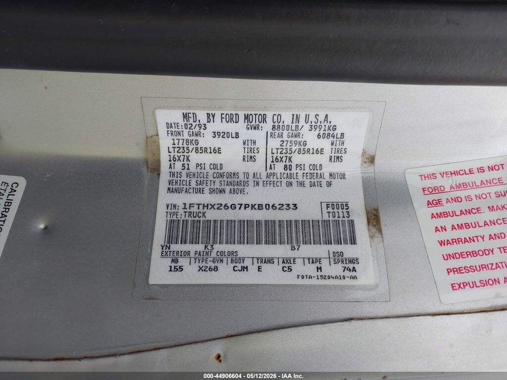 1FTHX26G7PKB06233 1993 FORD F250 photo no. 9