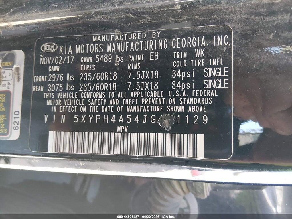 5XYPH4A54JG411129 2018 KIA SORENTO photo no. 9