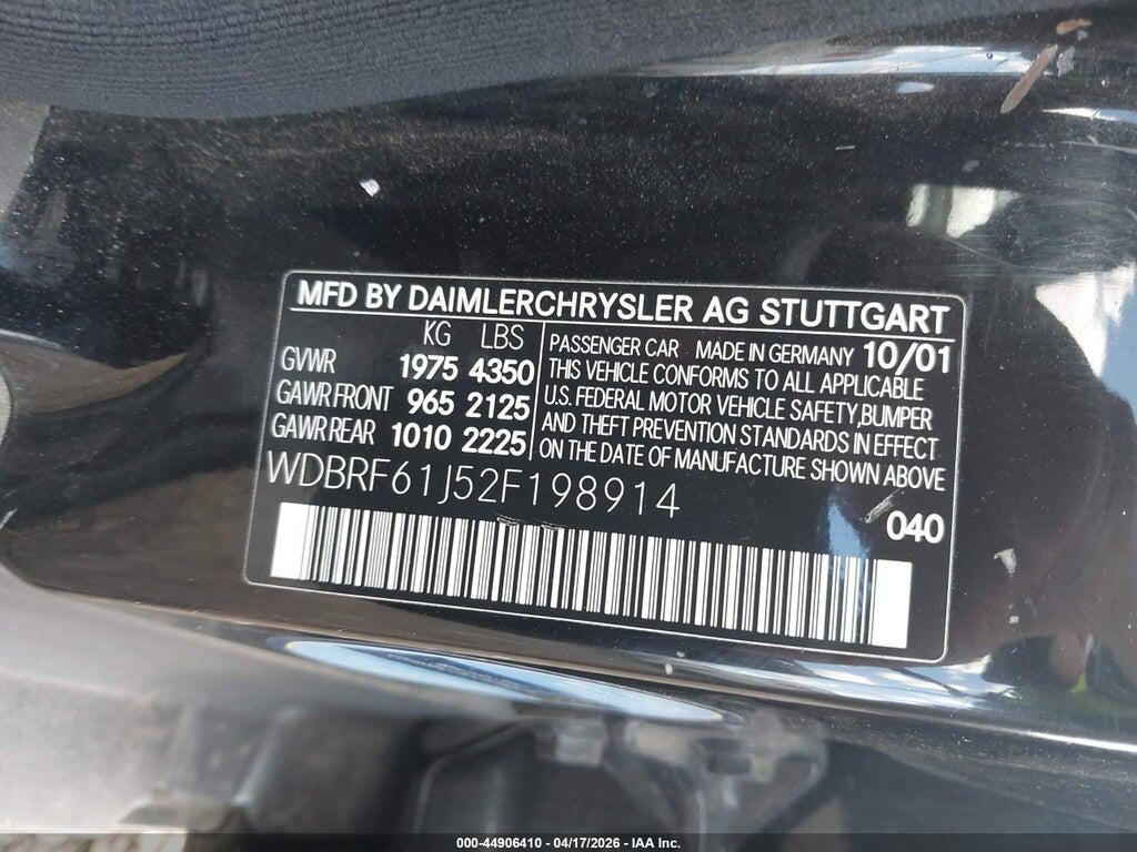 WDBRF61J52F198914 2002 MERCEDES-BENZ C 240 photo no. 9