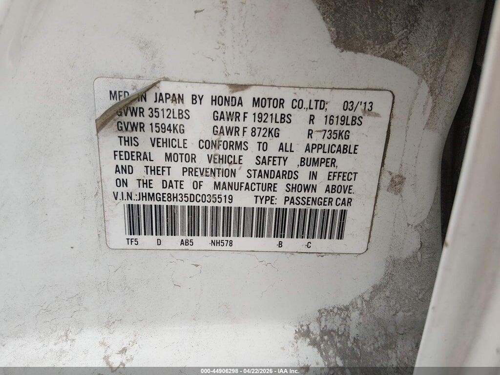 JHMGE8H35DC035519 2013 HONDA FIT photo no. 9