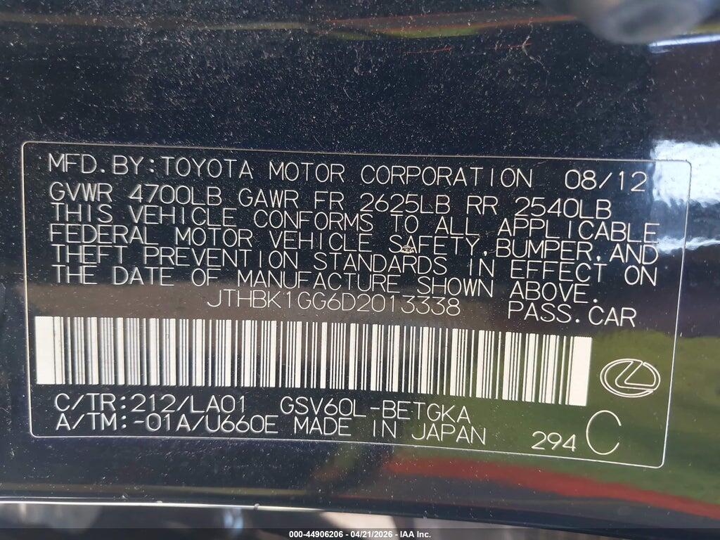 JTHBK1GG6D2013338 2013 LEXUS ES 350 photo no. 9