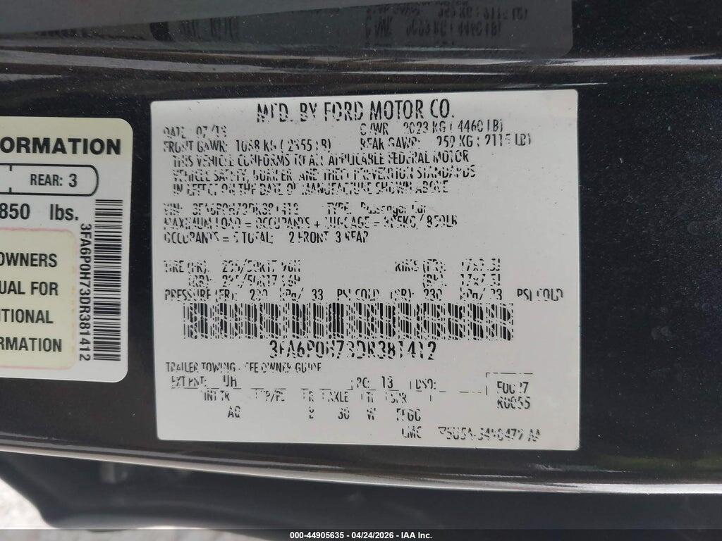 3FA6P0H73DR381412 2013 FORD FUSION photo no. 9