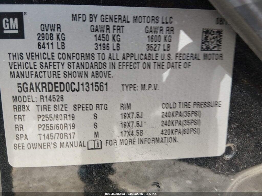 5GAKRDED0CJ131561 2012 BUICK ENCLAVE photo no. 9