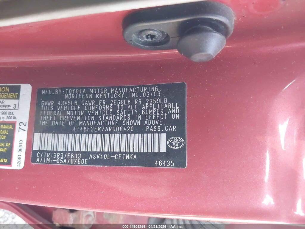 4T4BF3EK7AR008420 2010 TOYOTA CAMRY photo no. 9