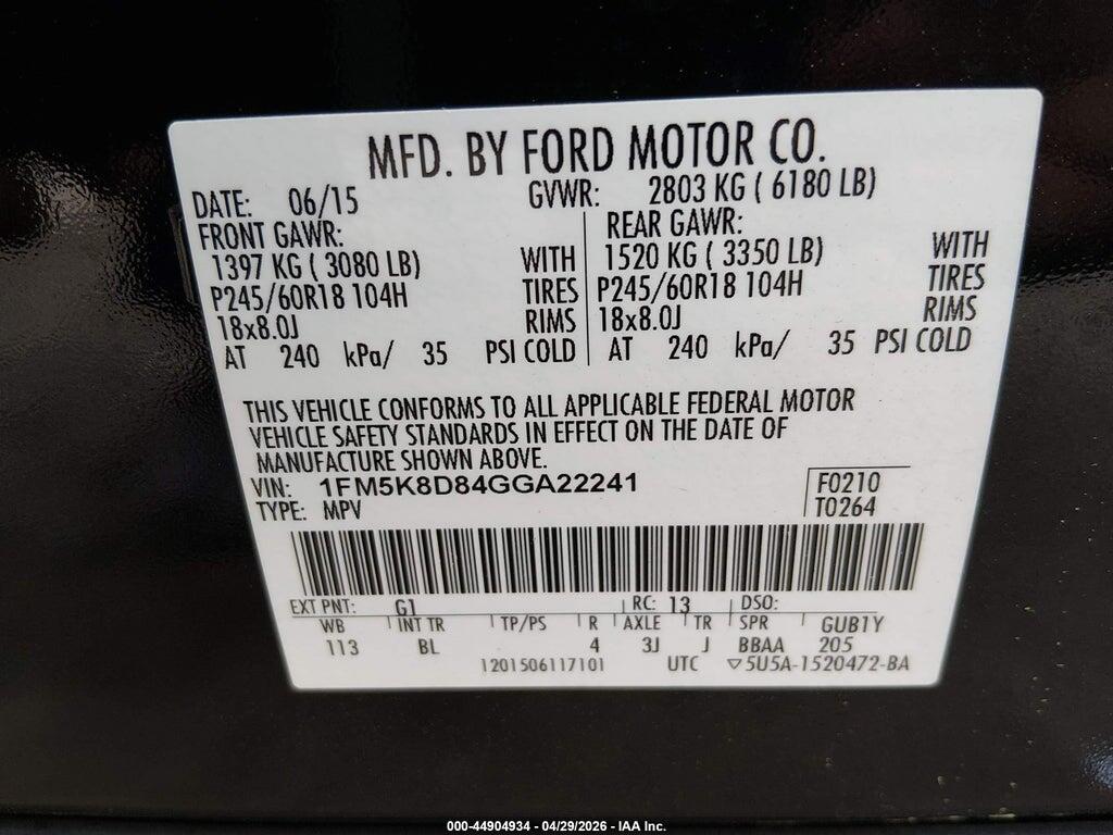 1FM5K8D84GGA22241 2016 FORD EXPLORER photo no. 9