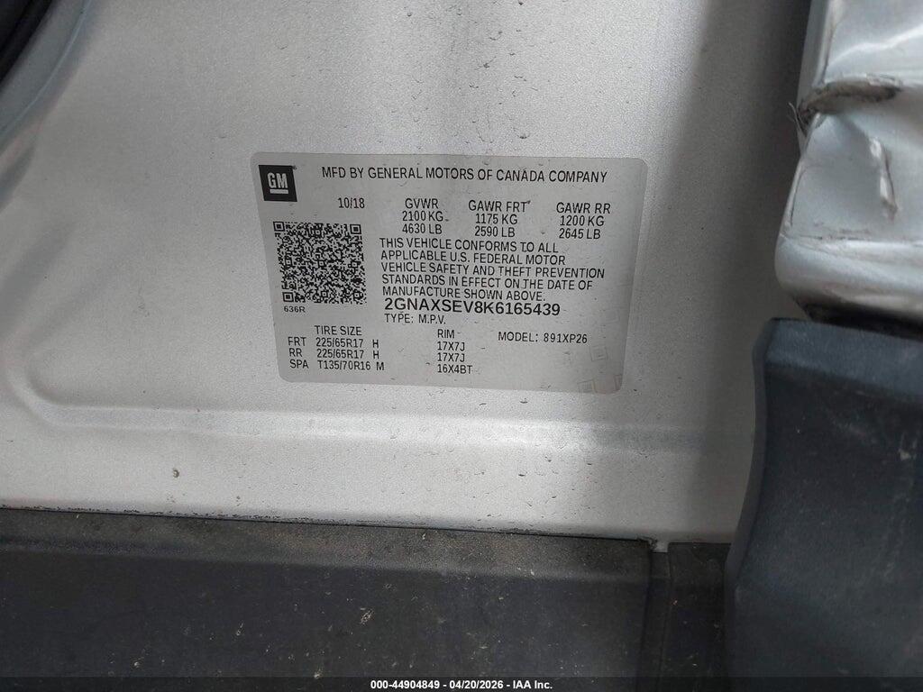 2GNAXSEV8K6165439 2019 CHEVROLET EQUINOX photo no. 9