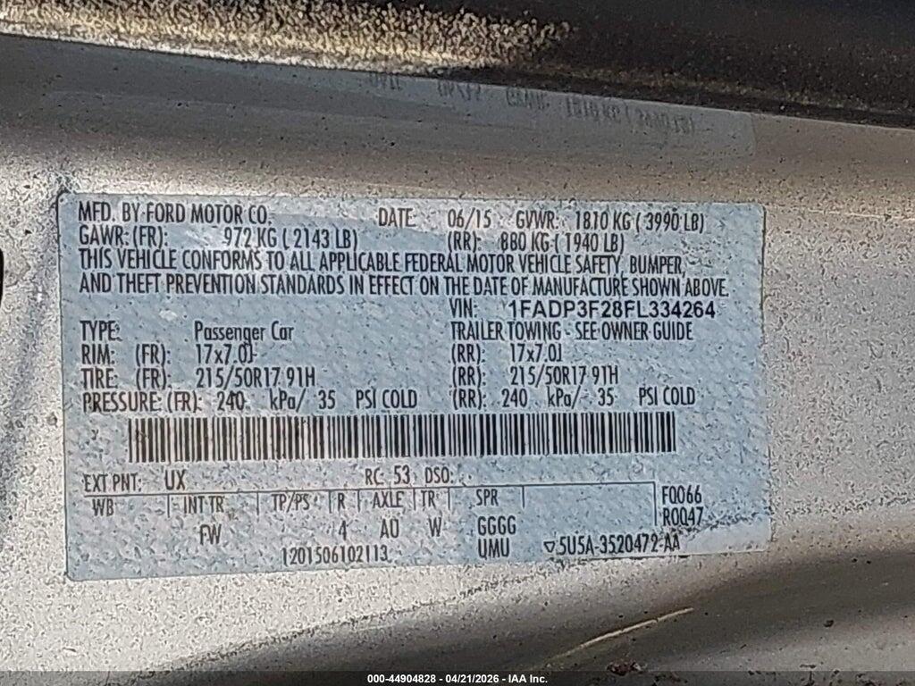 1FADP3F28FL334264 2015 FORD FOCUS photo no. 9
