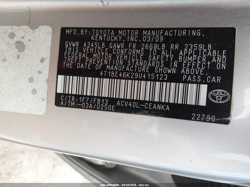 4T1BE46K29U415123 2009 TOYOTA CAMRY photo no. 9