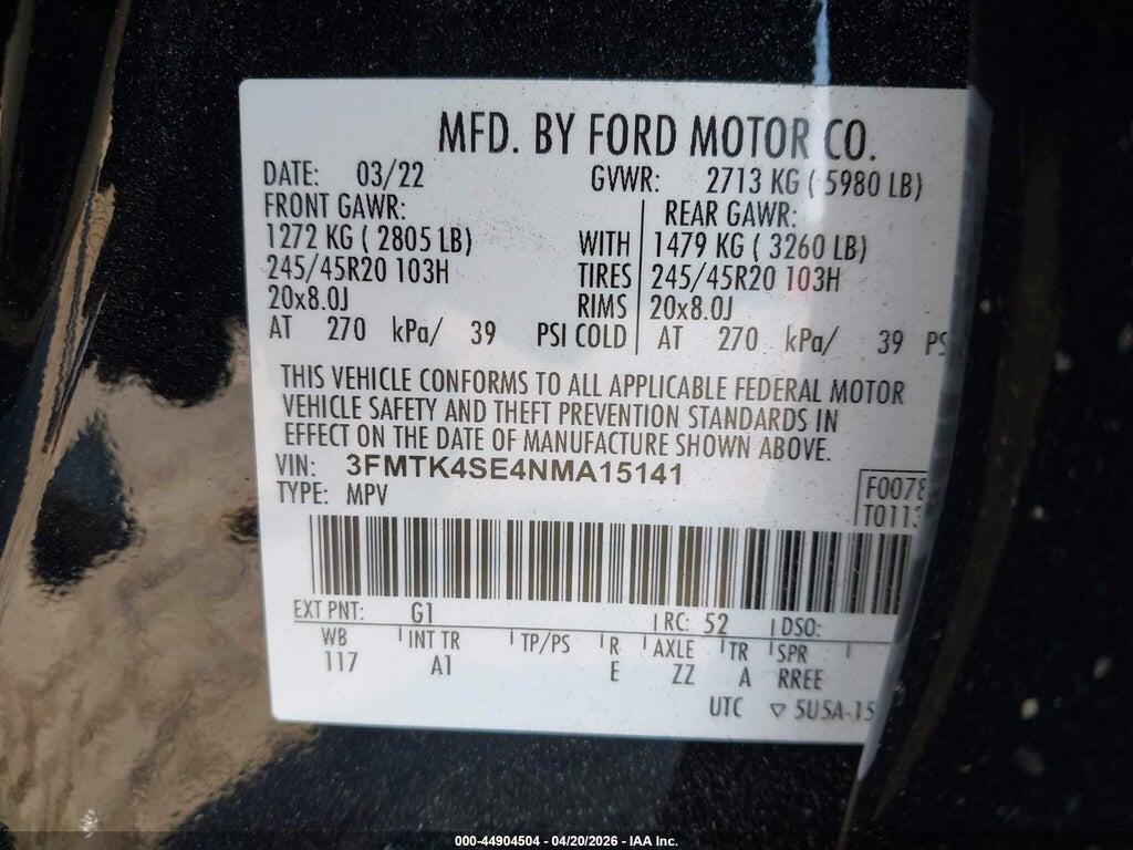 3FMTK4SE4NMA15141 2022 FORD MUSTANG MACH-E photo no. 9
