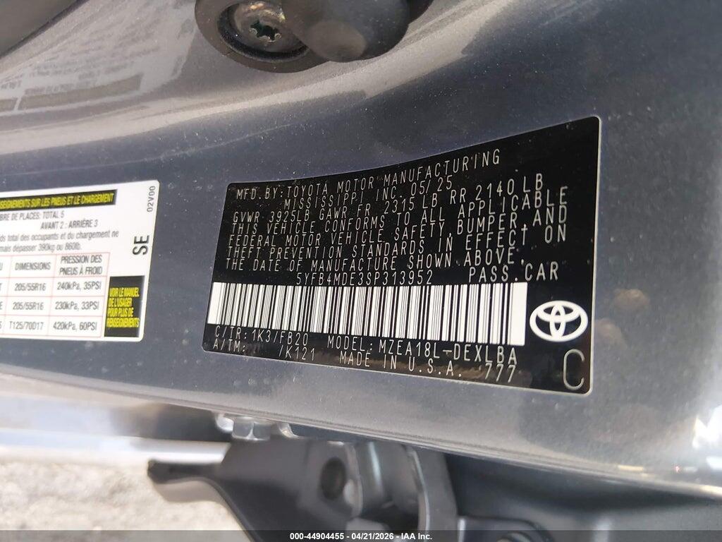 5YFB4MDE3SP313952 2025 TOYOTA COROLLA photo no. 9