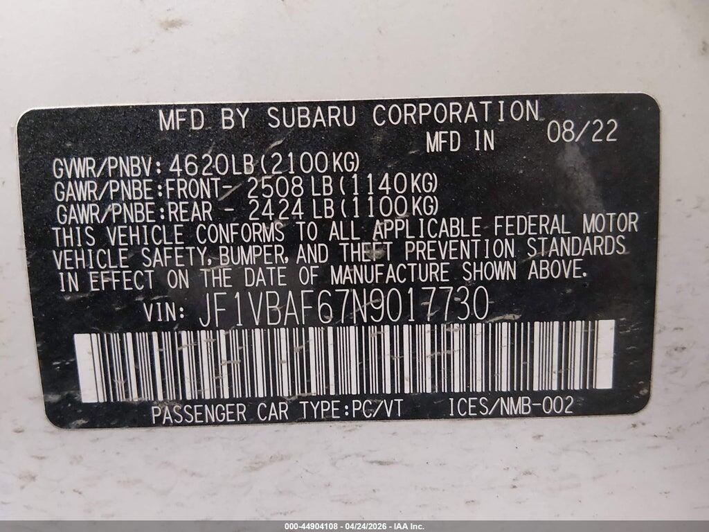 JF1VBAF67N9017730 2022 SUBARU WRX photo no. 9