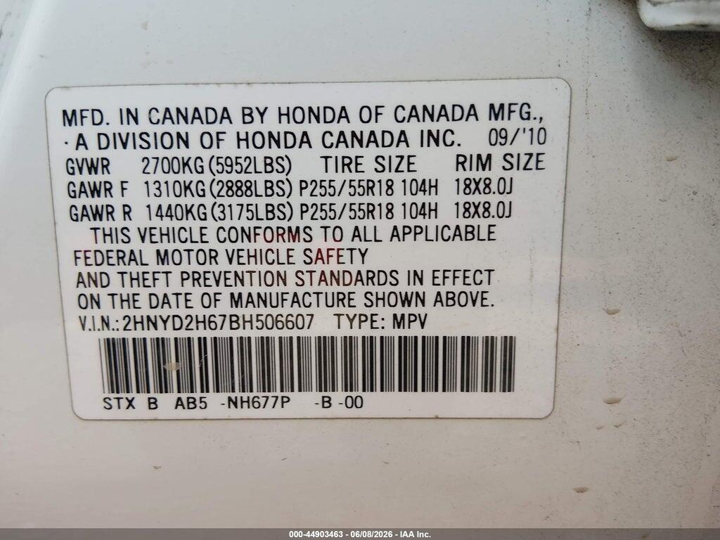 2HNYD2H67BH506607 2011 ACURA MDX photo no. 9