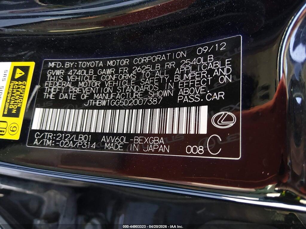JTHBW1GG5D2007387 2013 LEXUS ES 300H photo no. 9
