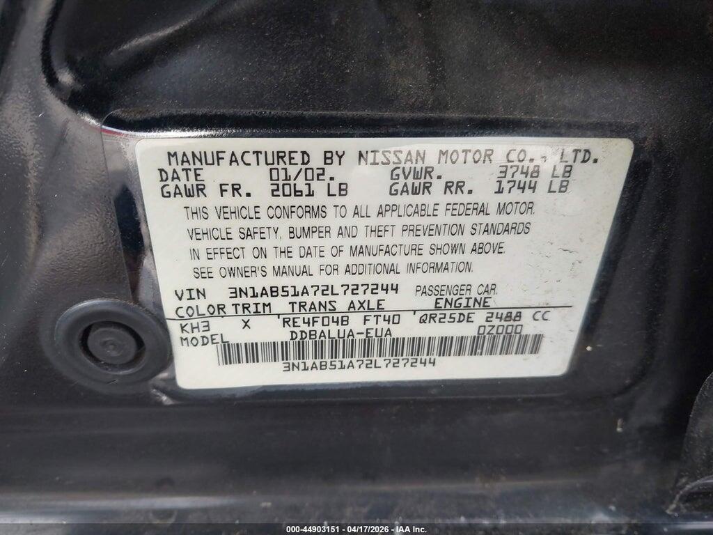 3N1AB51A72L727244 2002 NISSAN SENTRA photo no. 9