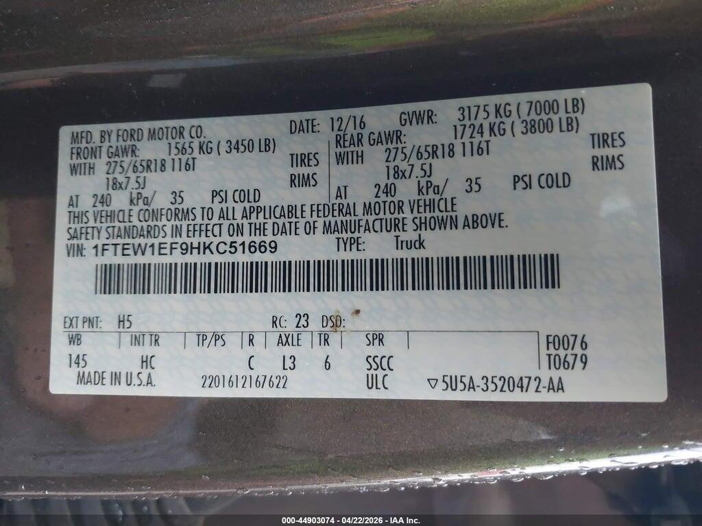 1FTEW1EF9HKC51669 2017 FORD F-150 photo no. 9