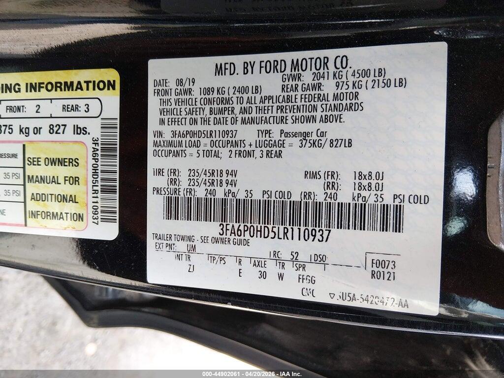 3FA6P0HD5LR110937 2020 FORD FUSION photo no. 9