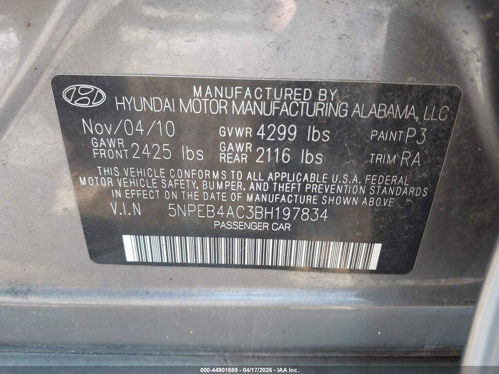 5NPEB4AC3BH197834 2011 HYUNDAI SONATA photo no. 9