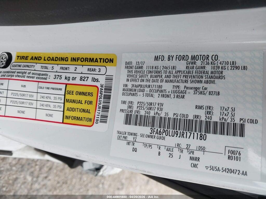 3FA6P0LU9JR171180 2018 FORD FUSION HYBRID photo no. 9