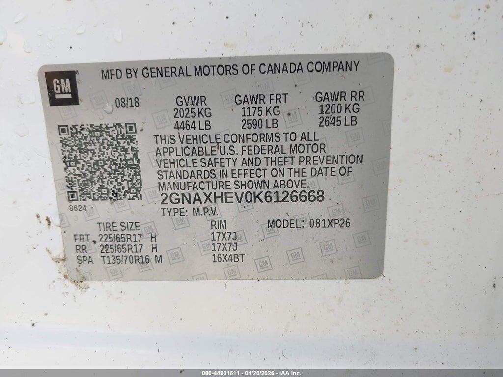 2GNAXHEV0K6126668 2019 CHEVROLET EQUINOX photo no. 9