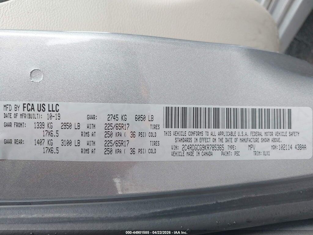 2C4RDGCG9KR785365 2019 DODGE GRAND CARAVAN photo no. 9