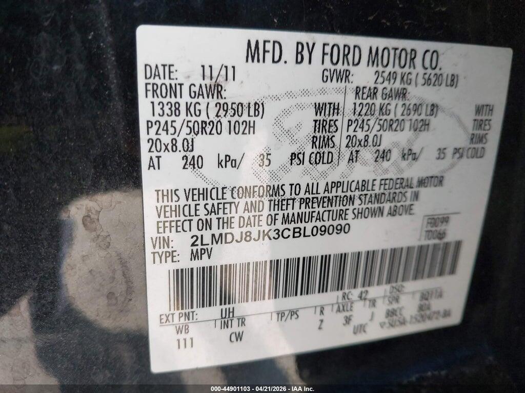 2LMDJ8JK3CBL09090 2012 LINCOLN MKX photo no. 9