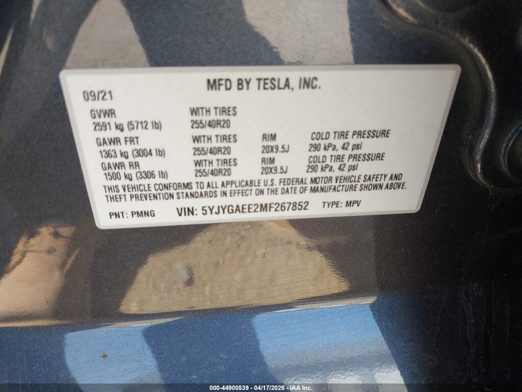 5YJYGAEE2MF267852 2021 TESLA MODEL Y photo no. 9