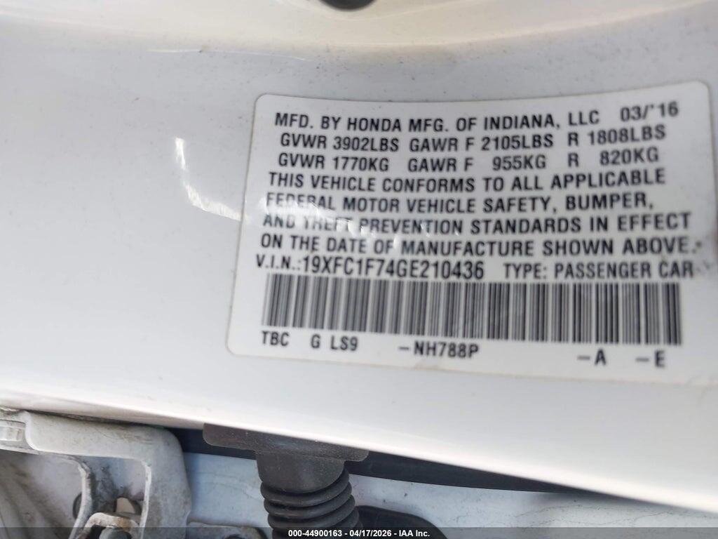 19XFC1F74GE210436 2016 HONDA CIVIC photo no. 9
