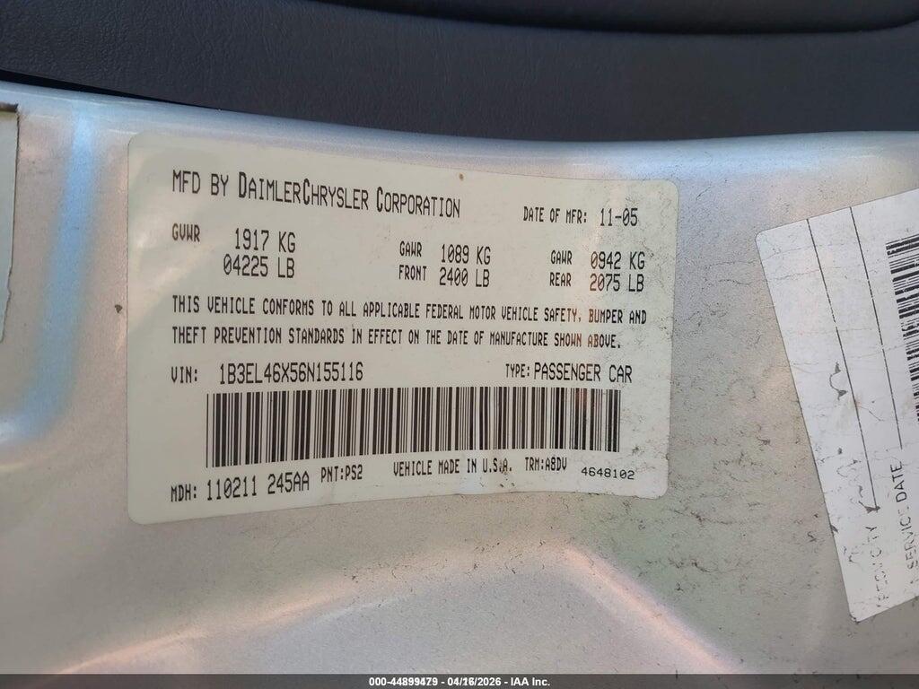 1B3EL46X56N155116 2006 DODGE STRATUS photo no. 9